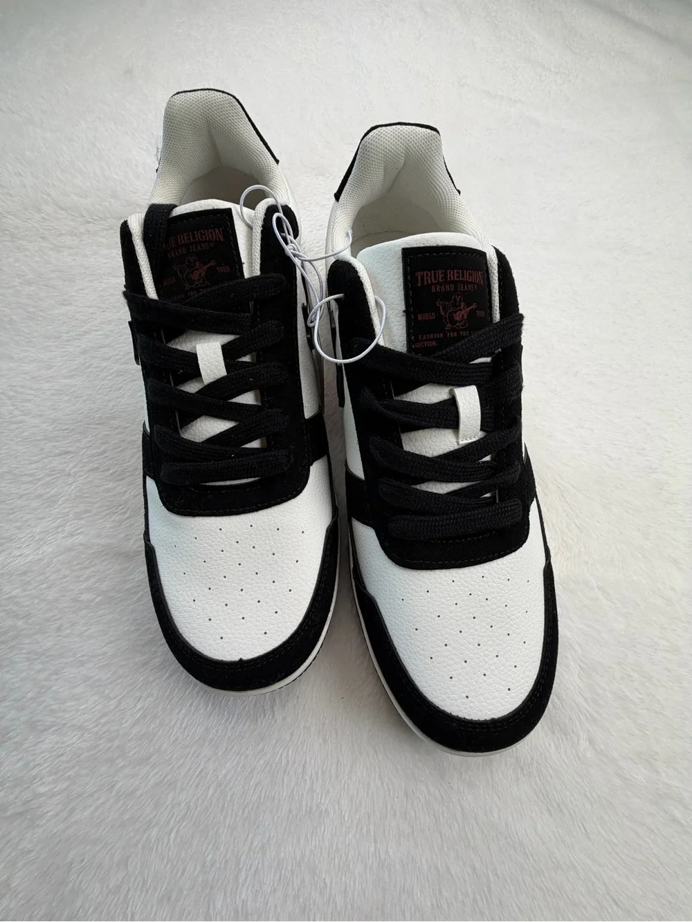True Religion Men's Black and White Low-Top Sneakers with Contrast Details